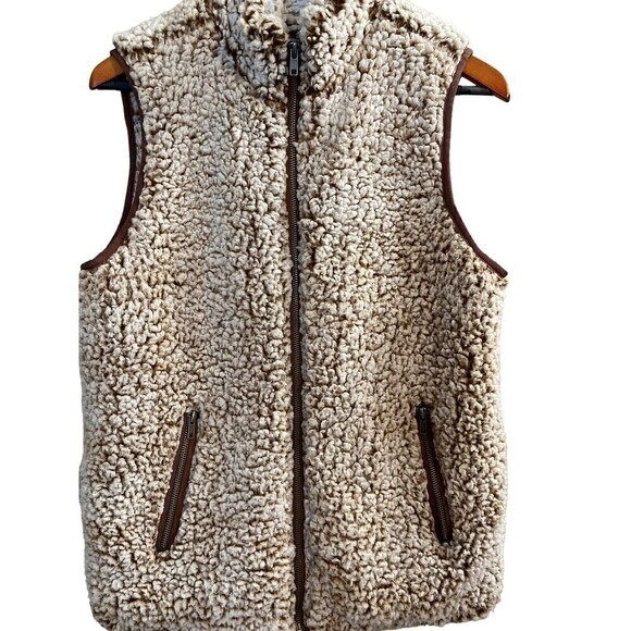 THREAD & SUPPLY Women’s Arctic Fleece Full Zip Vest Brown And Tan Size Small - Picture 2 of 8